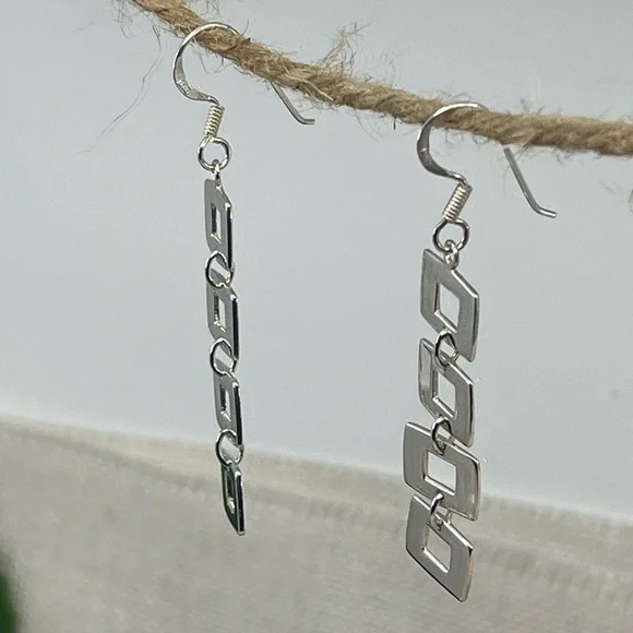 Vintage Sterling Silver Geometric Dangle Earrings | NF 925 Thailand | 5.8g - Picture 7 of 17
